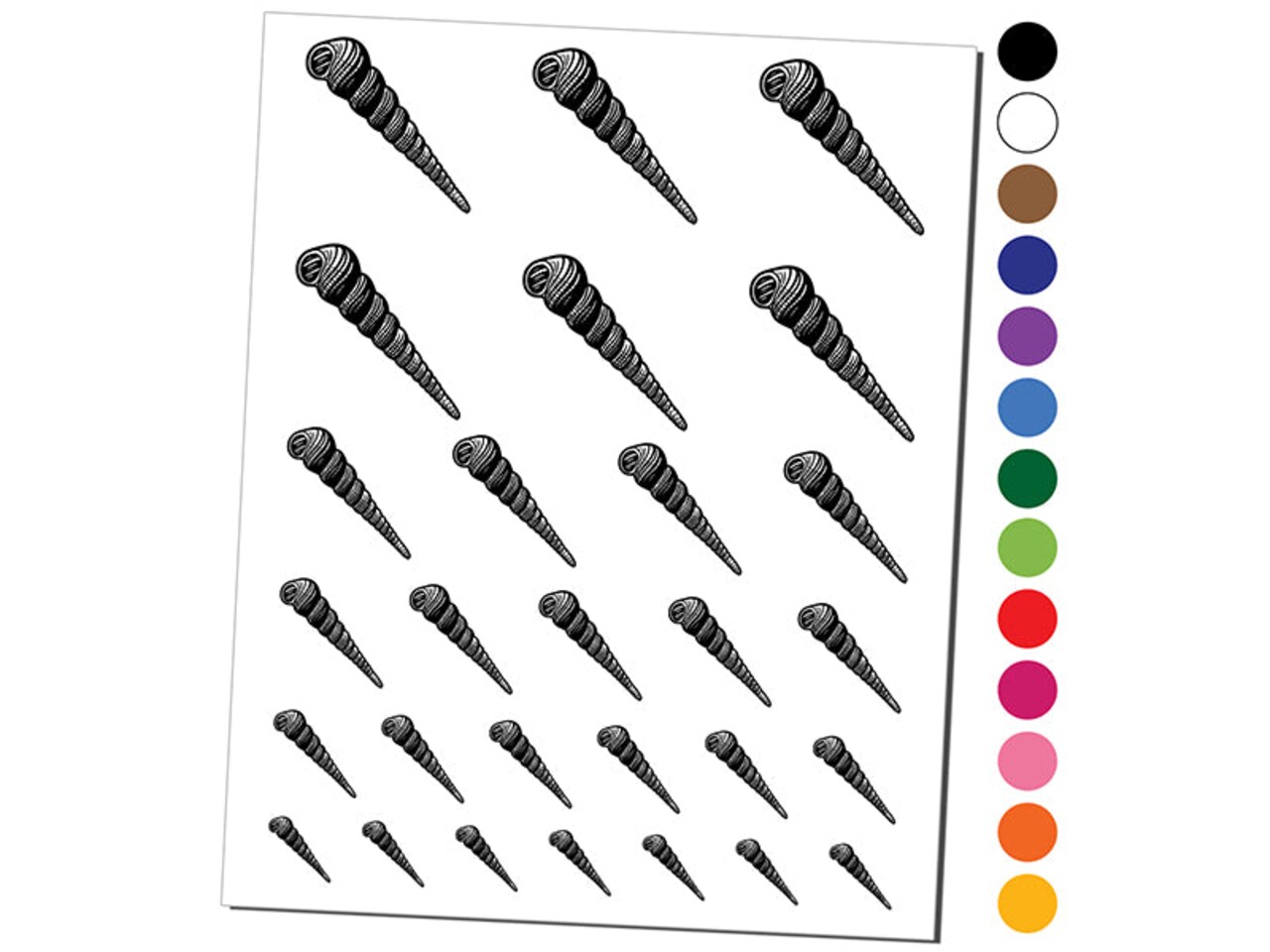 Turritella Spiral Seashell Hashmark Shaded Beach Shell Temporary Tattoo Water Resistant Fake Body Art Set Collection